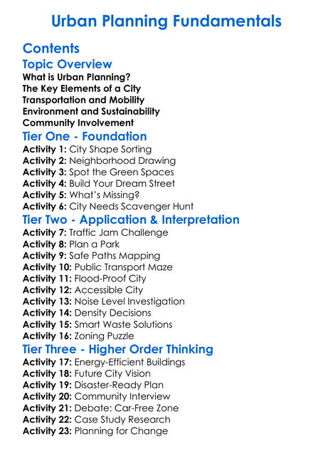 Urban Planning Fundamentals Worksheet Activity Booklet