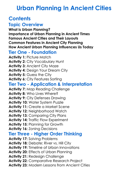 Urban Planning In Ancient Cities Worksheet Activity Booklet