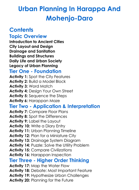 Urban Planning In Harappa And Mohenjo-Daro Worksheet Activity Booklet
