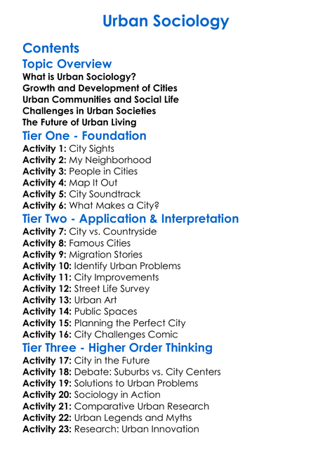Urban Sociology Worksheet Activity Booklet