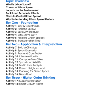 Urban Sprawl Worksheet Activity Booklet