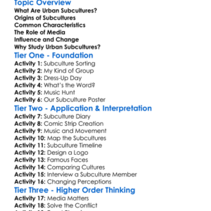 Urban Subcultures Worksheet Activity Booklet