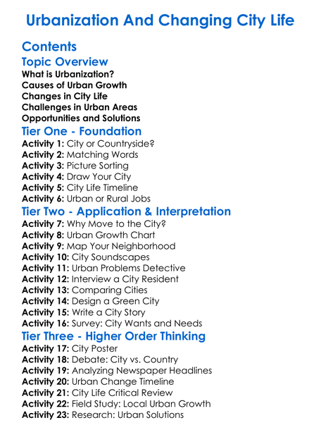 Urbanization And Changing City Life Worksheet Activity Booklet