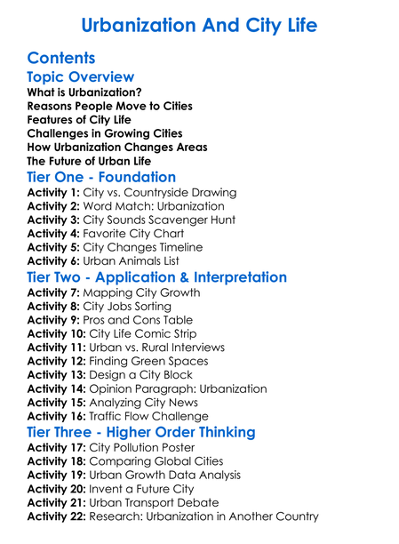 Urbanization And City Life Worksheet Activity Booklet