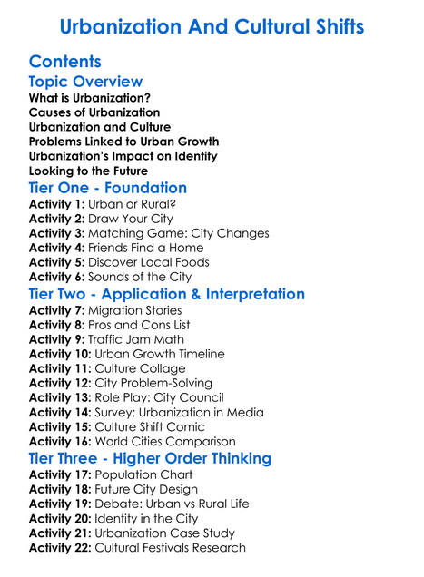 Urbanization And Cultural Shifts Worksheet Activity Booklet