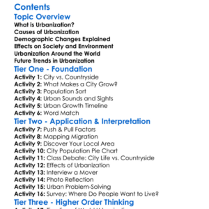 Urbanization And Demographic Changes Worksheet Activity Booklet