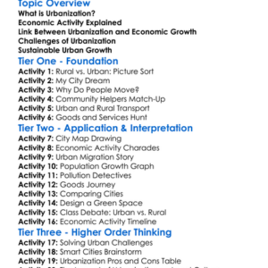 Urbanization And Economic Activity Worksheet Activity Booklet