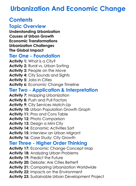 Urbanization And Economic Change Worksheet Activity Booklet