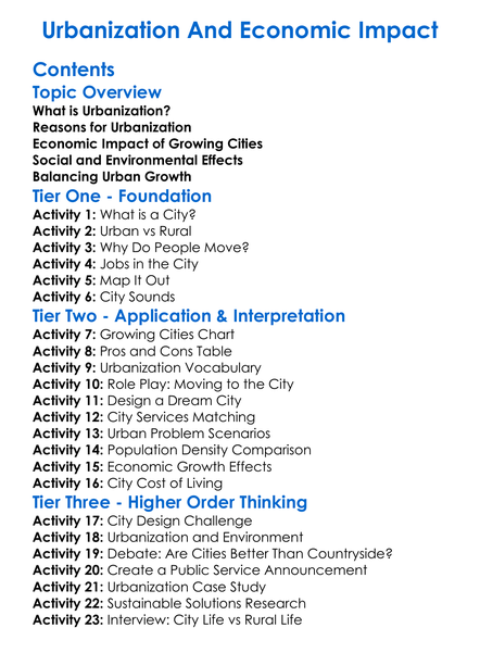 Urbanization And Economic Impact Worksheet Activity Booklet
