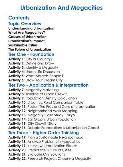 Urbanization And Megacities Worksheet Activity Booklet