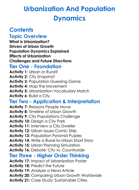 Urbanization And Population Dynamics Worksheet Activity Booklet