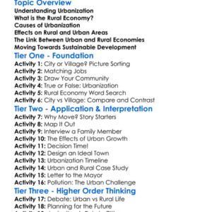 Urbanization And Rural Economy Worksheet Activity Booklet