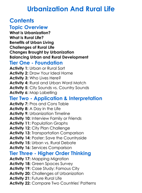 Urbanization And Rural Life Worksheet Activity Booklet