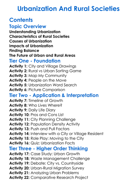 Urbanization And Rural Societies Worksheet Activity Booklet