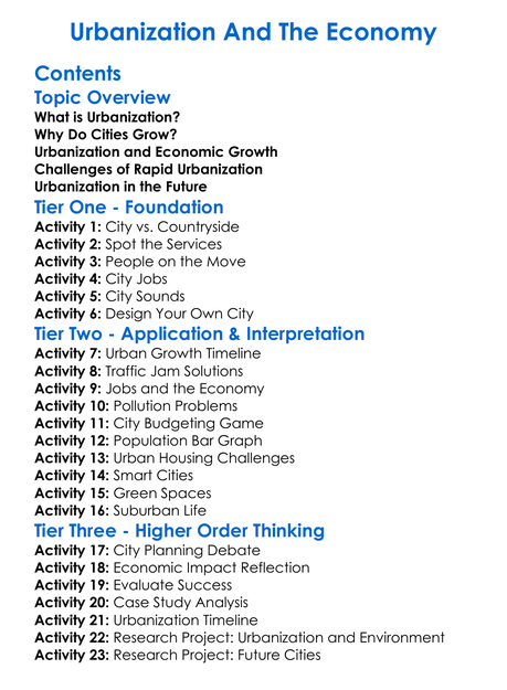 Urbanization And The Economy Worksheet Activity Booklet