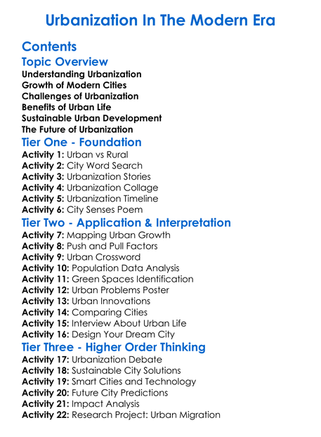 Urbanization In The Modern Era Worksheet Activity Booklet