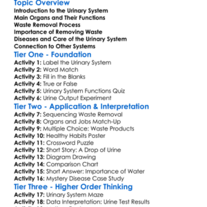 Urinary System And Waste Removal Worksheet Activity Booklet