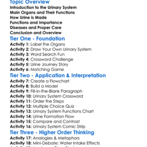 Urinary System Worksheet Activity Booklet