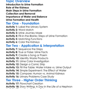 Urine Formation Worksheet Activity Booklet