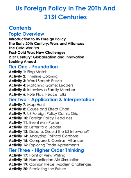 Us Foreign Policy In The 20Th And 21St Centuries Worksheet Activity Booklet
