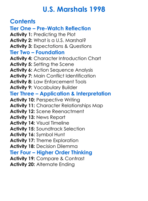 Us Marshals 1998 Worksheet Activity Booklet