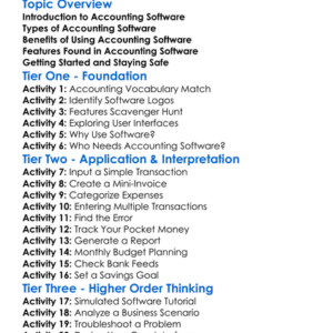 Use Of Accounting Software Worksheet Activity Booklet