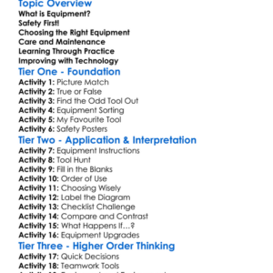 Use Of Equipment Worksheet Activity Booklet