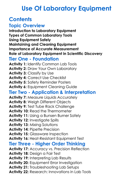 Use Of Laboratory Equipment Worksheet Activity Booklet
