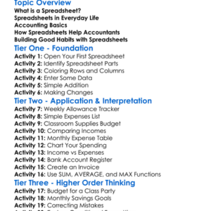 Use Of Spreadsheets In Accounting Worksheet Activity Booklet