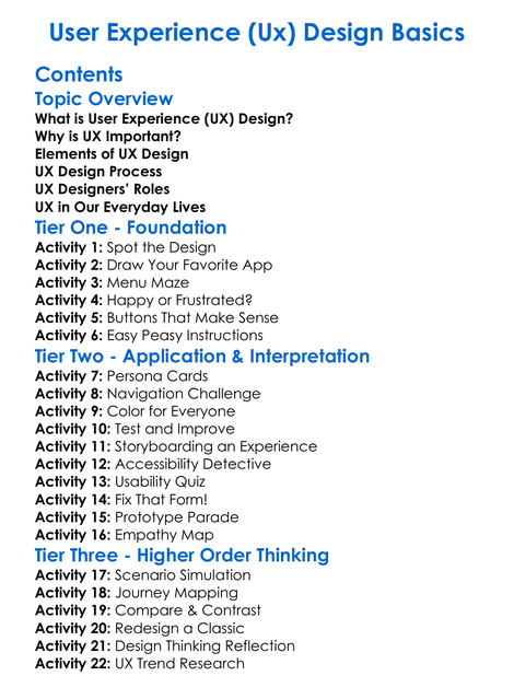 User Experience Ux Design Basics Worksheet Activity Booklet