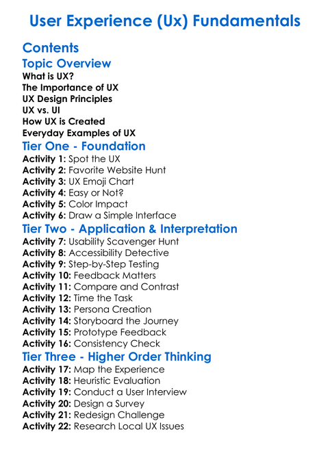 User Experience Ux Fundamentals Worksheet Activity Booklet