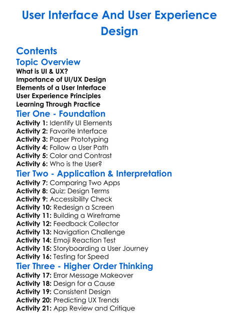 User Interface And User Experience Design Worksheet Activity Booklet
