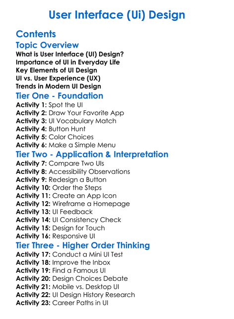 User Interface Ui Design Worksheet Activity Booklet