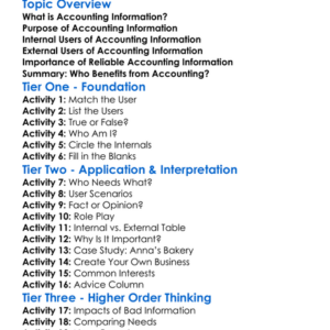 Users Of Accounting Information Worksheet Activity Booklet