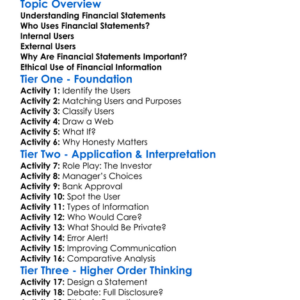 Users Of Financial Statements Worksheet Activity Booklet