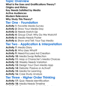 Uses And Gratifications Theory Worksheet Activity Booklet