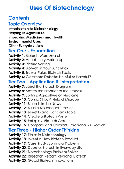 Uses Of Biotechnology Worksheet Activity Booklet
