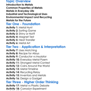 Uses Of Metals Worksheet Activity Booklet