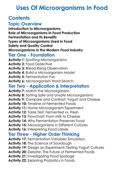 Uses Of Microorganisms In Food Worksheet Activity Booklet