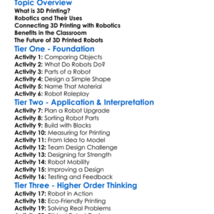 Using 3D Printing In Robotics Worksheet Activity Booklet