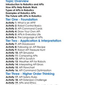 Using Apis In Robotics Worksheet Activity Booklet