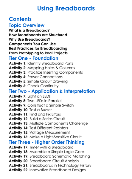 Using Breadboards Worksheet Activity Booklet