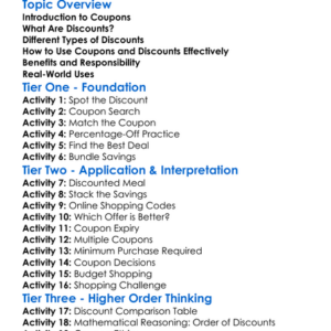Using Coupons And Discounts Worksheet Activity Booklet