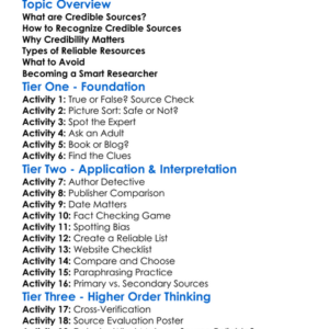 Using Credible Sources Worksheet Activity Booklet