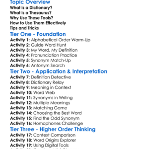 Using Dictionaries And Thesauruses Worksheet Activity Booklet