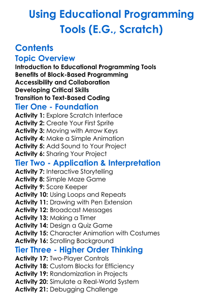 Using Educational Programming Tools Eg Scratch Worksheet Activity Booklet