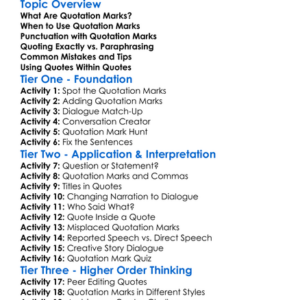 Using Quotation Marks Worksheet Activity Booklet
