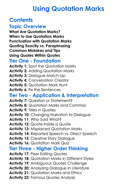 Using Quotation Marks Worksheet Activity Booklet