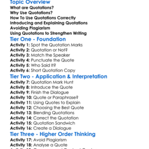 Using Quotations Worksheet Activity Booklet