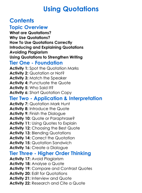 Using Quotations Worksheet Activity Booklet